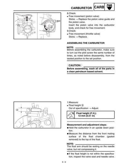 Yamaha Grizzly YFM660FP Motorcycle Service Manual sample page with technical illustrations
