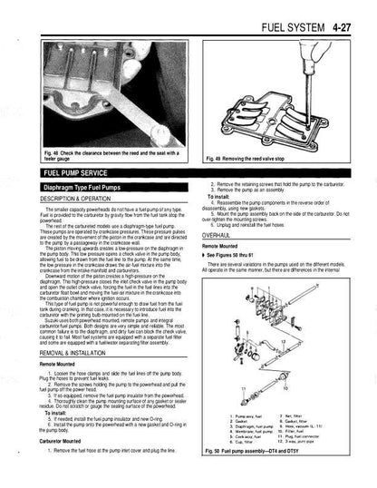 Suzuki 2-225 HP Outboard Service Manual sample page showing repair procedures