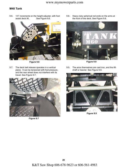 Cub Cadet M48 Tank Zero Turn Mower Service Manual sample page with service data and tables