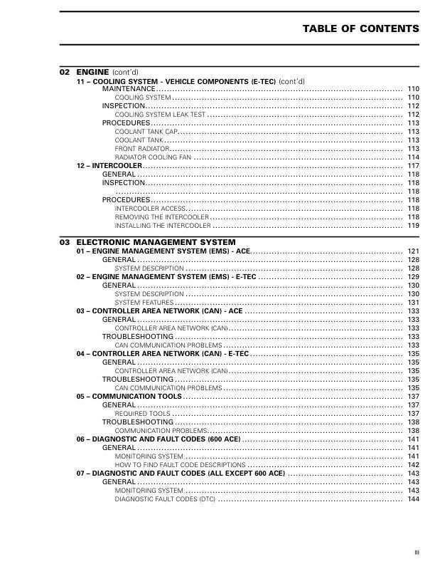 Skidoo Grand Touring Snowmobile Service Manual sample page with diagrams and specifications