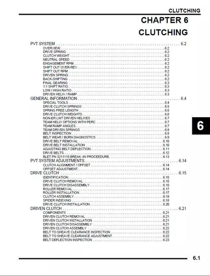 Polaris Trail Fusion Snowmobile Service Manual table of contents