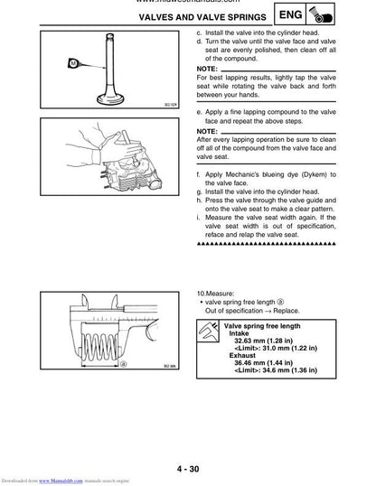 Yamaha Rhino YXR660 UTV Service Manual sample page with diagrams and specifications