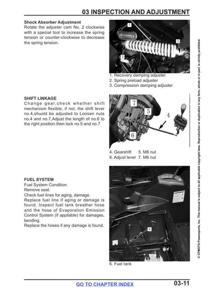 CFMOTO ZFORCE 500 Trail UTV Service Manual sample page with diagrams and specifications