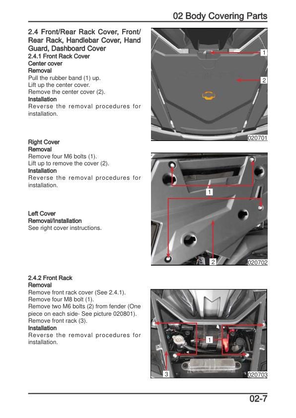 CFMOTO CFORCE 1000 ATV Service Manual table of contents