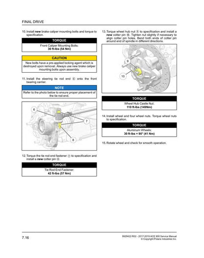 Polaris ACE 900 UTV Service Manual sample page showing repair procedures