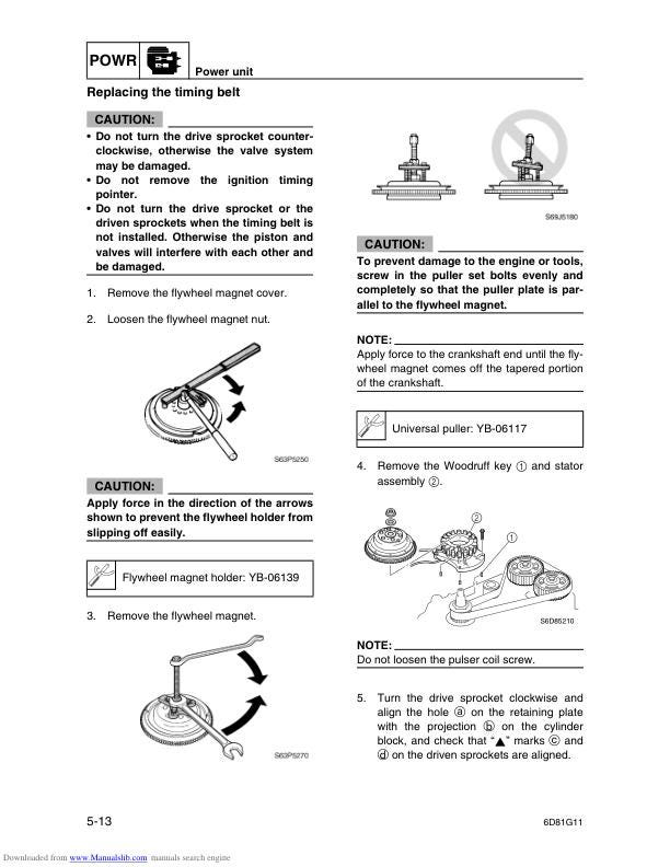 Yamaha F90D Outboard Service Manual sample page showing repair procedures