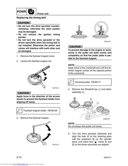 Yamaha F90D Outboard Service Manual sample page showing repair procedures