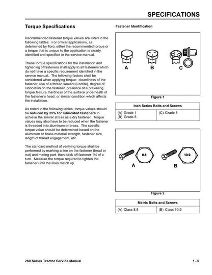 Toro 260 264 265 267 268 269 270 Tractor Service Manual sample page showing repair procedures