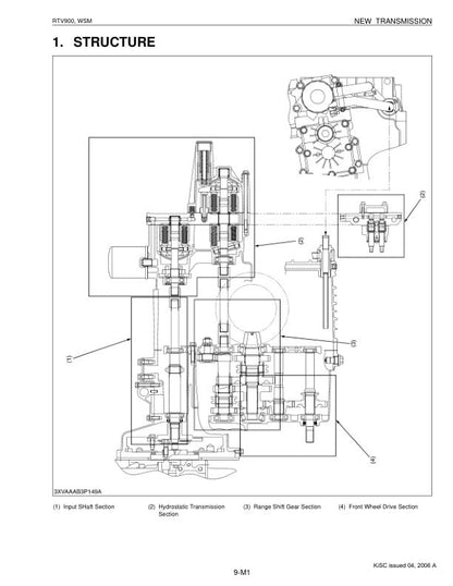 Kubota RTV 900 Utility Vehicle Service Manual sample page with diagrams and specifications