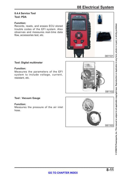 CFMOTO PAPIO 125 Service Manual sample page with diagrams and specifications