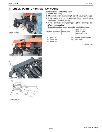 Kubota GZD 15 Mower Service Manual sample page showing repair procedures