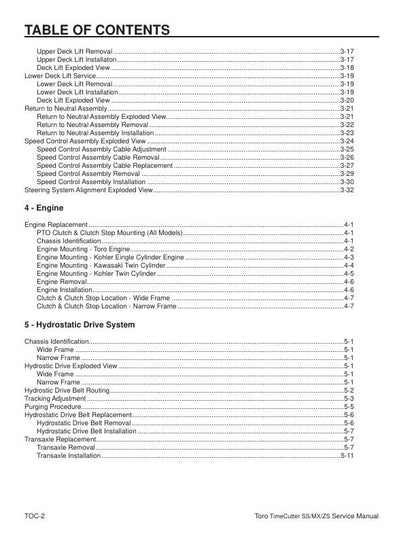 Toro SW SWX 3200 4200 5000 Tractor Service Manual sample page from service manual