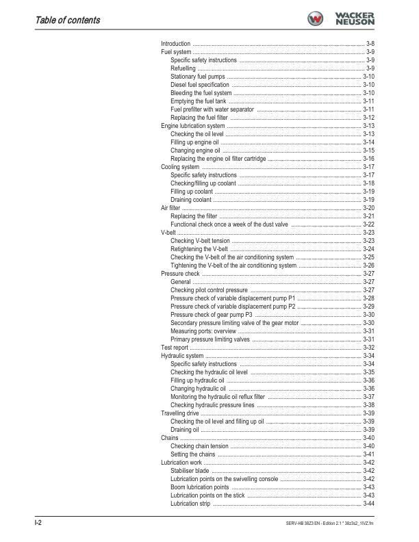 Wacker Neuson 38 Z3 Track Excavator Service Manual sample page from service manual