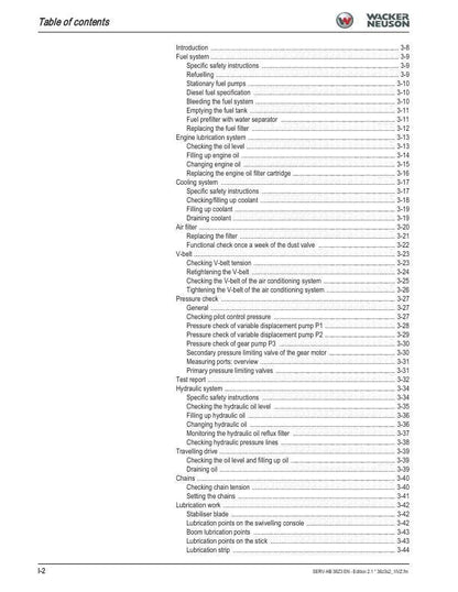 Wacker Neuson 38 Z3 Track Excavator Service Manual sample page from service manual