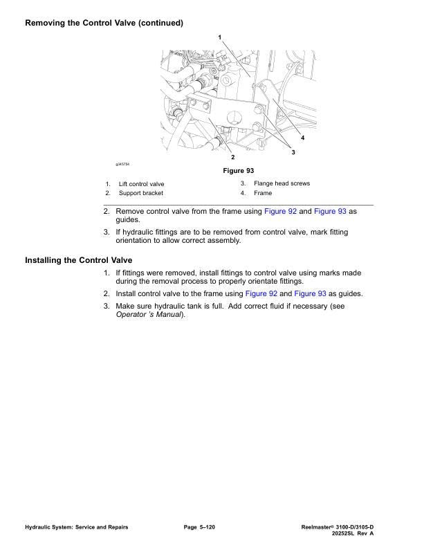 Toro Reelmaster 3100 3105 D Mower Service Manual sample page showing repair procedures