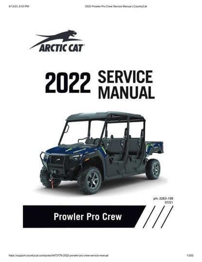 Arctic Cat Prowler Pro CREW UTV Service Manual factory service manual title page
