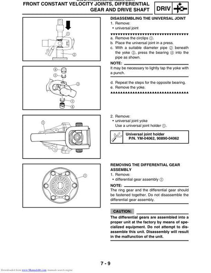 Yamaha Rhino YXR660 UTV Service Manual sample page with technical illustrations
