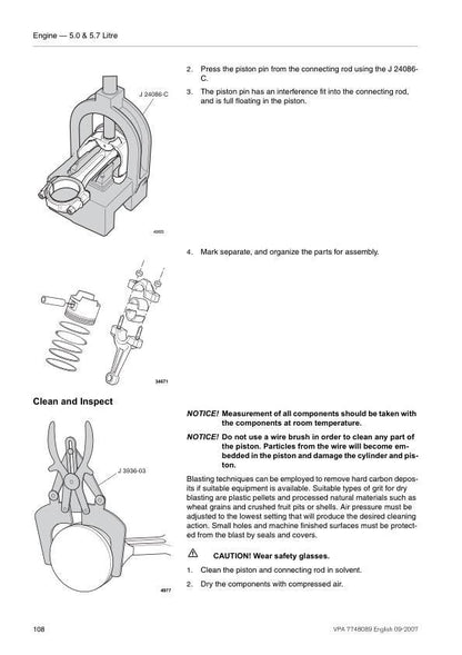 Volvo Penta 5.0 5.7 GL Gi Xi OSi OSXi Engine Service Manual sample page with service data and tables