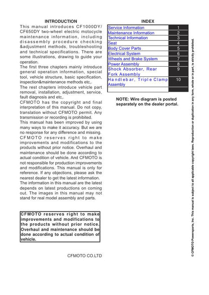 CFMOTO CFX 2E 5E Electric Service Manual table of contents