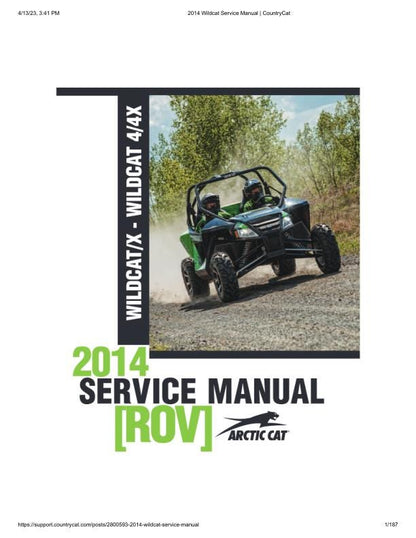 Arctic Cat Wildcat X 4X UTV Service Manual factory service manual title page