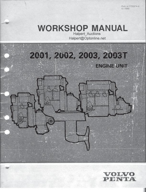 Volvo Penta 2001 2002 2003 2003T Marine Engine Service Manual factory service manual title page