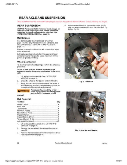 Arctic Cat Stampede 900 UTV Service Manual sample page showing repair procedures