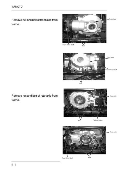 CFMOTO CF500-5 CF500-5A Service Manual sample page showing repair procedures