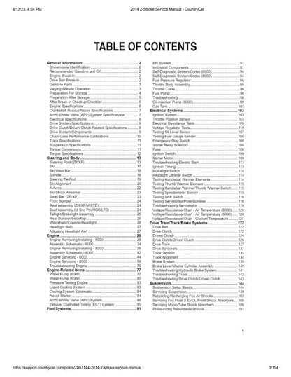 Arctic Cat F M Z1 Crossfire Bearcat Snowmobile Service Manual table of contents