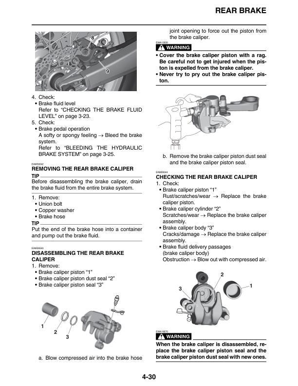 Yamaha YZ450FXN Motorcycle Service Manual sample page with diagrams and specifications