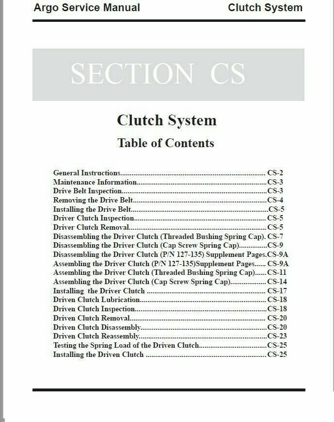 Argo S SN BF RB C CB V A B N R Service Manual sample page from the repair manual