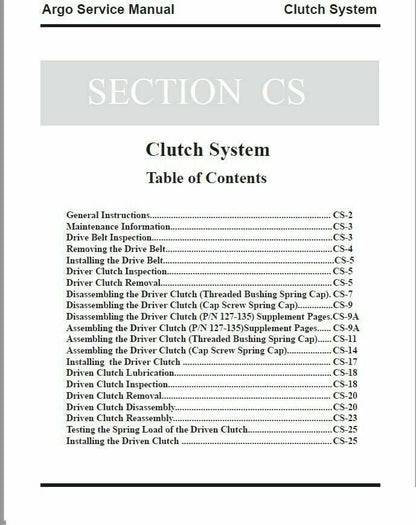 Argo S SN BF RB C CB V A B N R Service Manual sample page from the repair manual