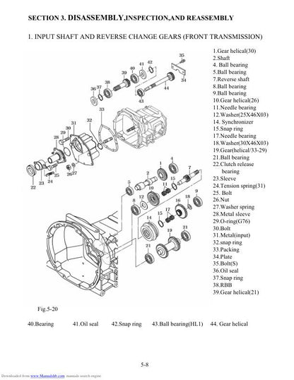 TYM T390 HST Tractor Service Manual sample page with diagrams and specifications
