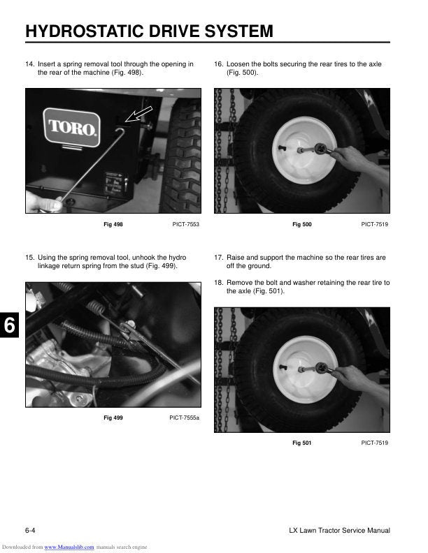 Toro LX420 LX425 LX500 Lawn Tractor Service Manual sample page from the repair manual