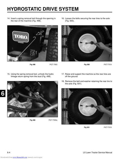 Toro LX420 LX425 LX500 Lawn Tractor Service Manual sample page from the repair manual
