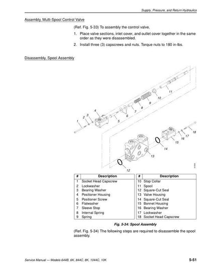 JLG 644 1044 Telehandler Service Manual sample page with service data and tables