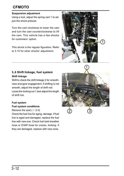 CFMOTO CFORCE 400 Service Repair Manual sample page with diagrams and specifications