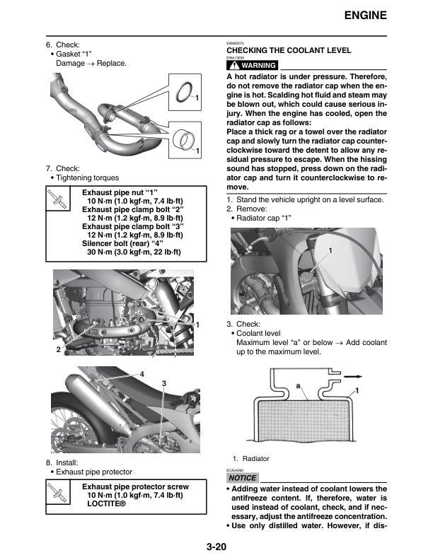 Yamaha YZ 450 FN Motorcycle Service Manual sample page from service manual