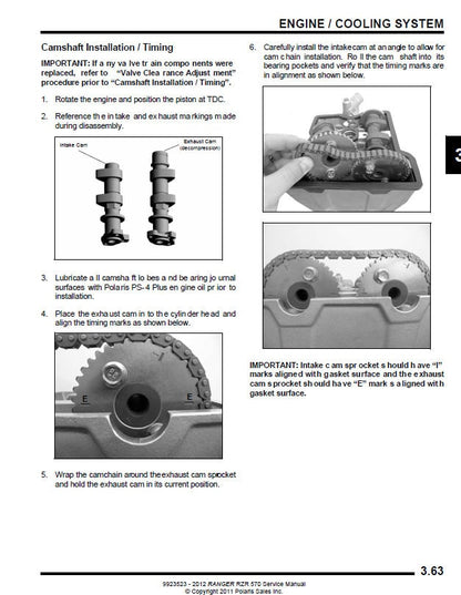 Polaris RZR 570 UTV Service Manual sample page showing repair procedures