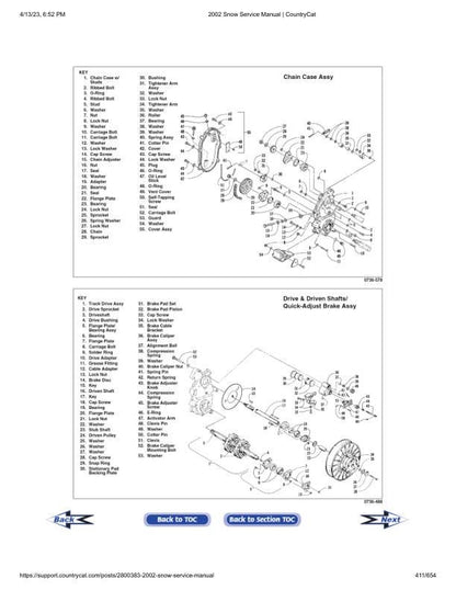 Arctic Cat ZR ZL Mountain Cat Panther Pantera Snowmobile Service sample page with service data and tables