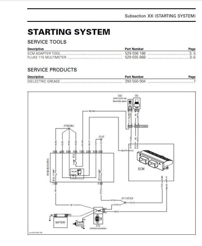 Polaris SL650-SL1050 PWC Service Manual sample page with diagrams and specifications