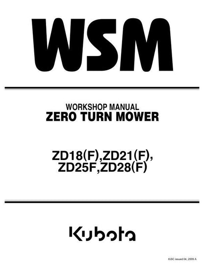 Kubota ZD18 ZD21 ZD25 ZD28 Zero Turn Mower Service Manual factory service manual title page
