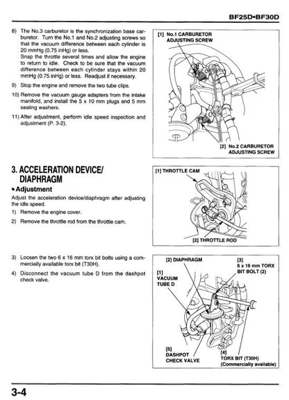 Honda BF25D BF30D Outboard Service Manual sample page from the repair manual