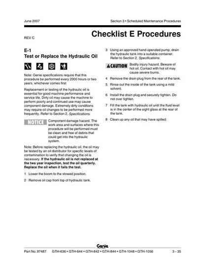 Genie GTH 36 644 842 844 1048 1056 Telehandler Service Manual sample page from service manual