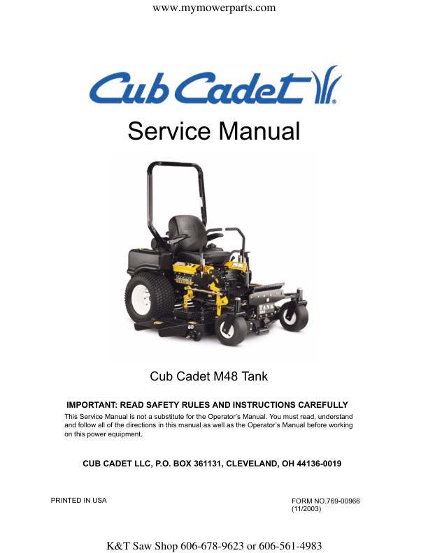 Cub Cadet M48 Tank Zero Turn Mower Service Manual factory service manual title page