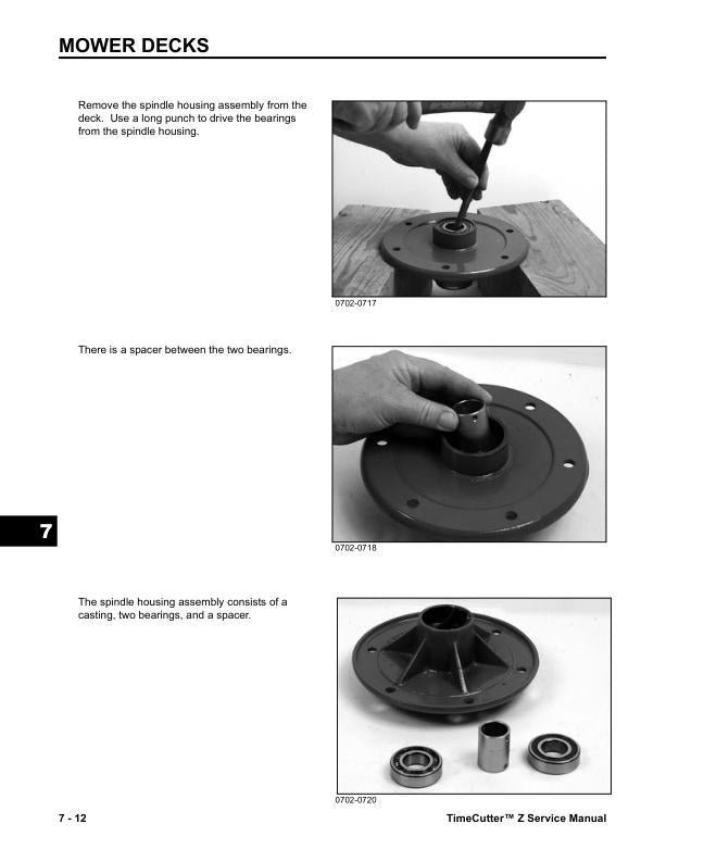 Toro TimeCutter Z16 Z17 Z18 ZX17K Mower Service Manual table of contents