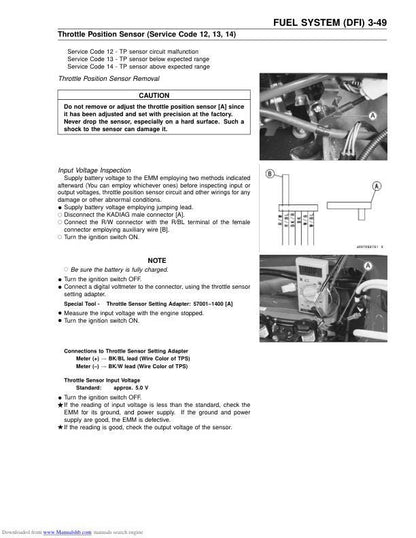 Kawasaki JetSki 1100 Service Manual sample page with technical illustrations