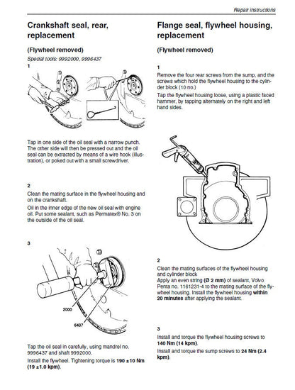 Volvo Penta TAMD  61A 62A 63L 63P 71A 71B 72A 72P 72WJ Service Manual sample page with service data and tables