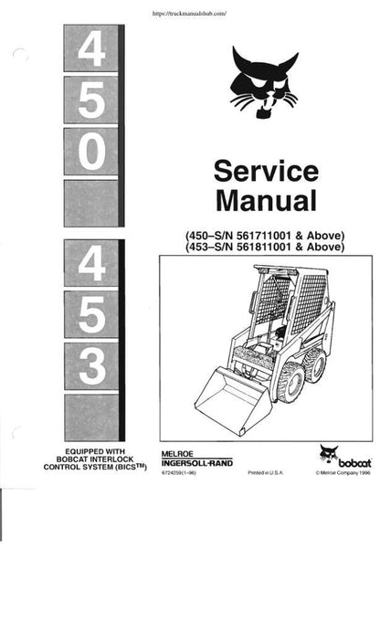 Bobcat 450 453 Skid Steer Loader Service Manual factory service manual title page