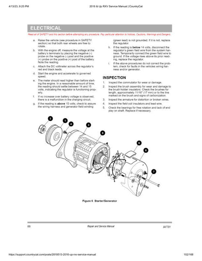 EZGO Freedom Shuttle RXV Gas Golf Cart Service Manual sample page showing repair procedures