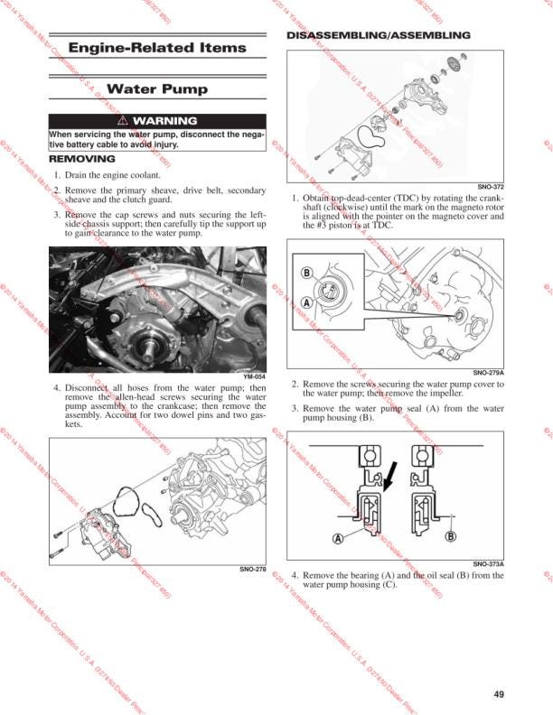 Yamaha SR Viper Snowmobile Service Manual sample page with technical illustrations